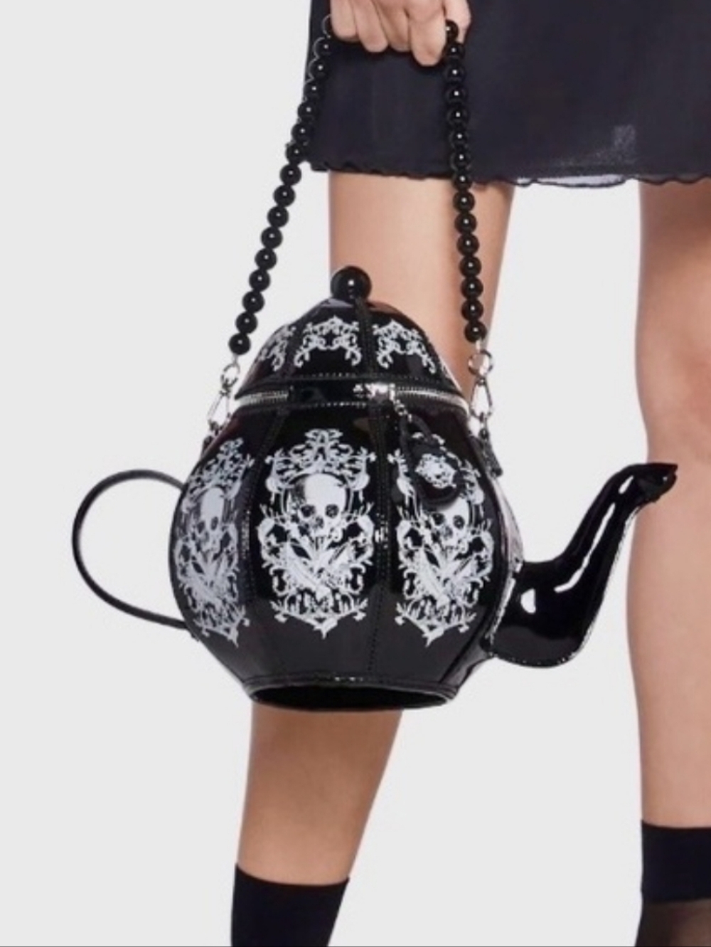 Skull Black & White Teapot 3 Way Bag  NWT